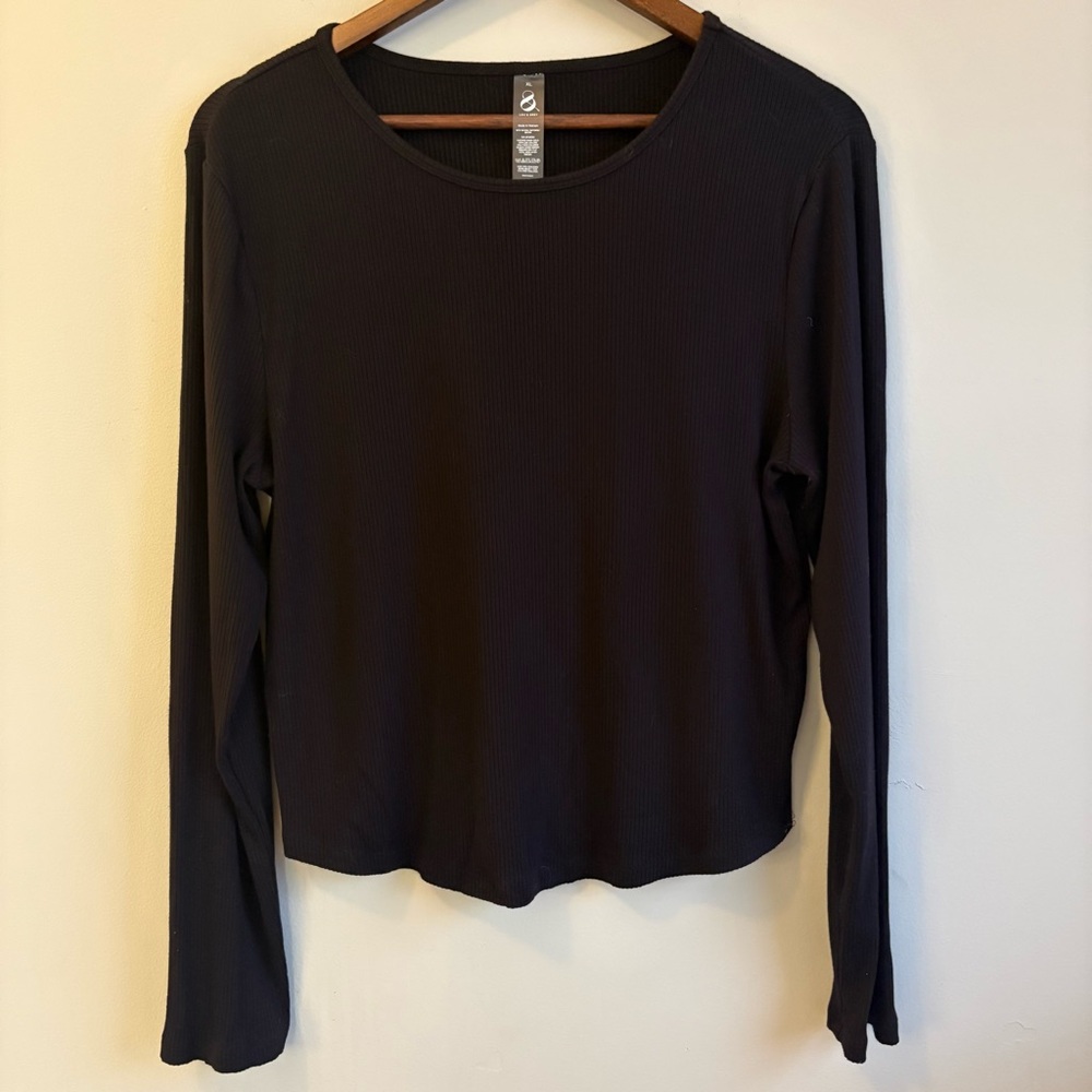 Lou & Grey Ribbed Long Sleeve Top XL Black Stretch Tee
